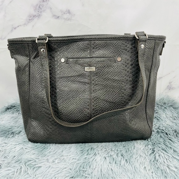 Thirty-One Jewell Townsfair Reversible Tote - City Charcoal Snakes - Picture 1 of 5